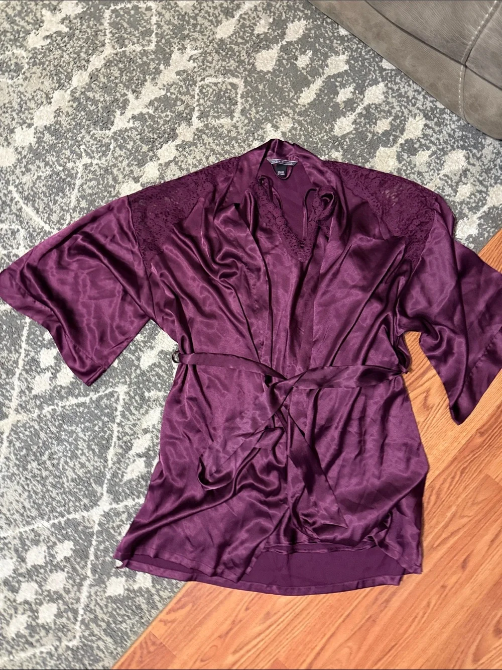 Victoria's Secret Plum Lace-Trim Robe & Chemise Set